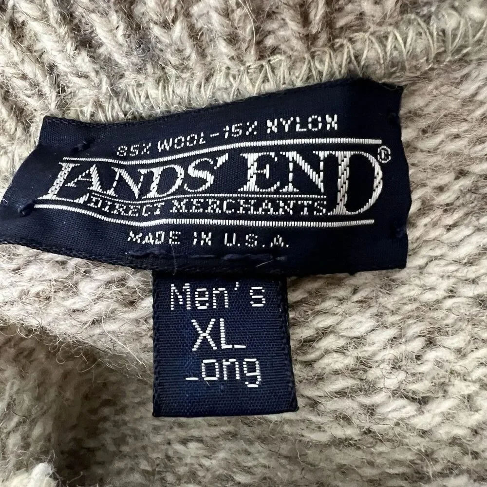 Lands End Men’s Sweater Wool Heathered Beige XL Long USA